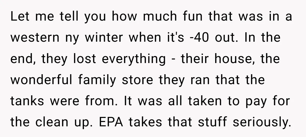 Let me tell you how much fun that was in a western ny winter when it's -40 out. In the end, they lost everything - their house, the wonderful family...