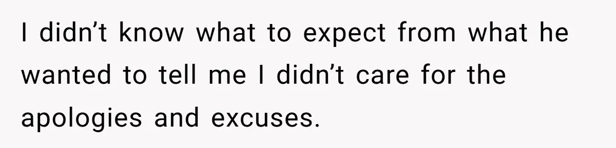 I didn’t know what to expect from what he wanted to tell me I didn’t care for the apologies and excuses.