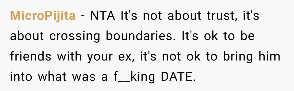 MicroPijita − NTA It's not about trust, it's about crossing boundaries. It's ok to be friends with your ex, it's not ok to bring him into what was a f__king...