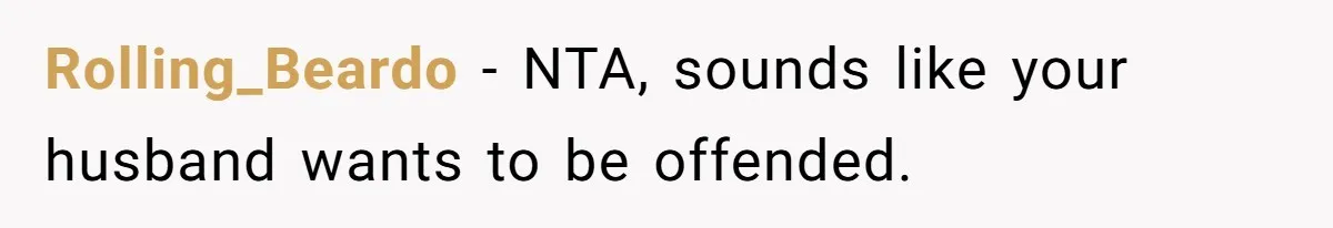 Rolling_Beardo − NTA, sounds like your husband wants to be offended.