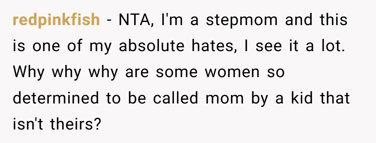 redpinkfish − NTA, I'm a stepmom and this is one of my absolute hates, I see it a lot. Why why why are some women so determined to be called...