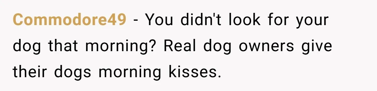 Commodore49 − You didn't look for your dog that morning? Real dog owners give their dogs morning kisses.