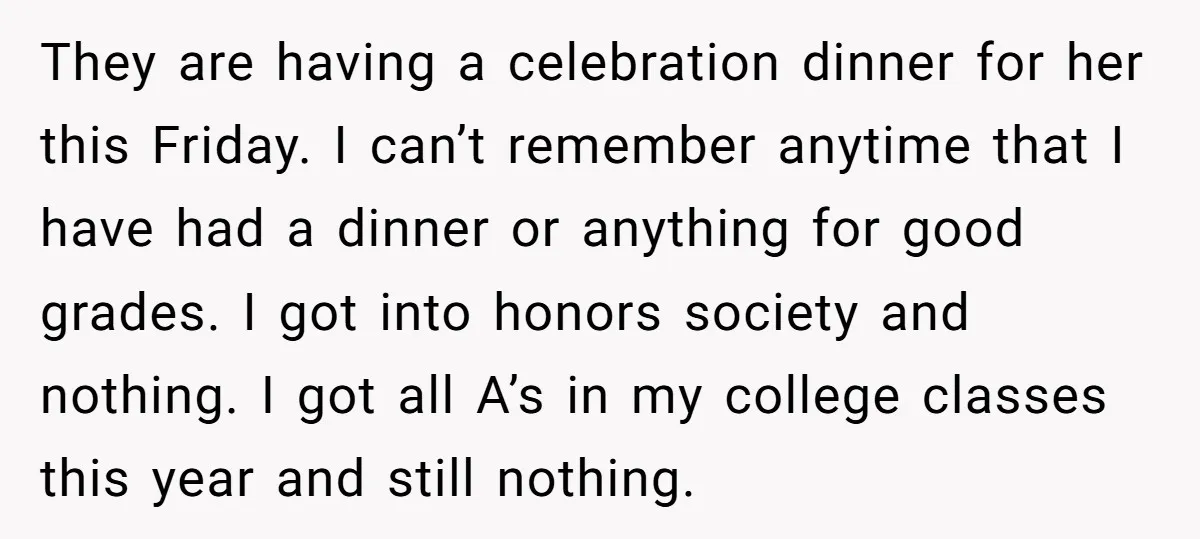 They are having a celebration dinner for her this Friday. I can’t remember anytime that I have had a dinner or anything for good grades. I got into honors society...