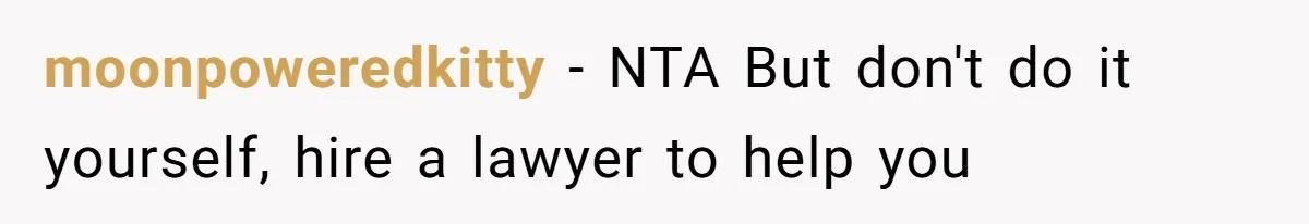 moonpoweredkitty − NTA But don't do it yourself, hire a lawyer to help you