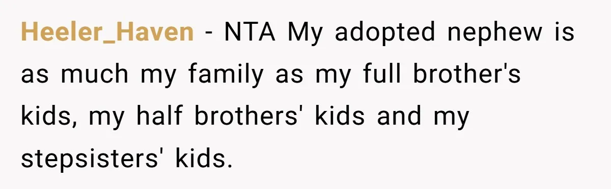 Heeler_Haven − NTA My adopted nephew is as much my family as my full brother's kids, my half brothers' kids and my stepsisters' kids.