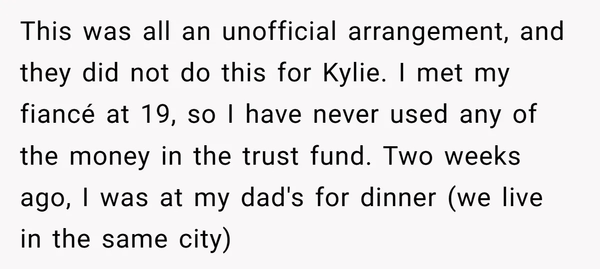 This was all an unofficial arrangement, and they did not do this for Kylie. I met my fiancé at 19, so I have never used any of the money in...