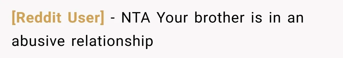 [Reddit User] − NTA Your brother is in an abusive relationship