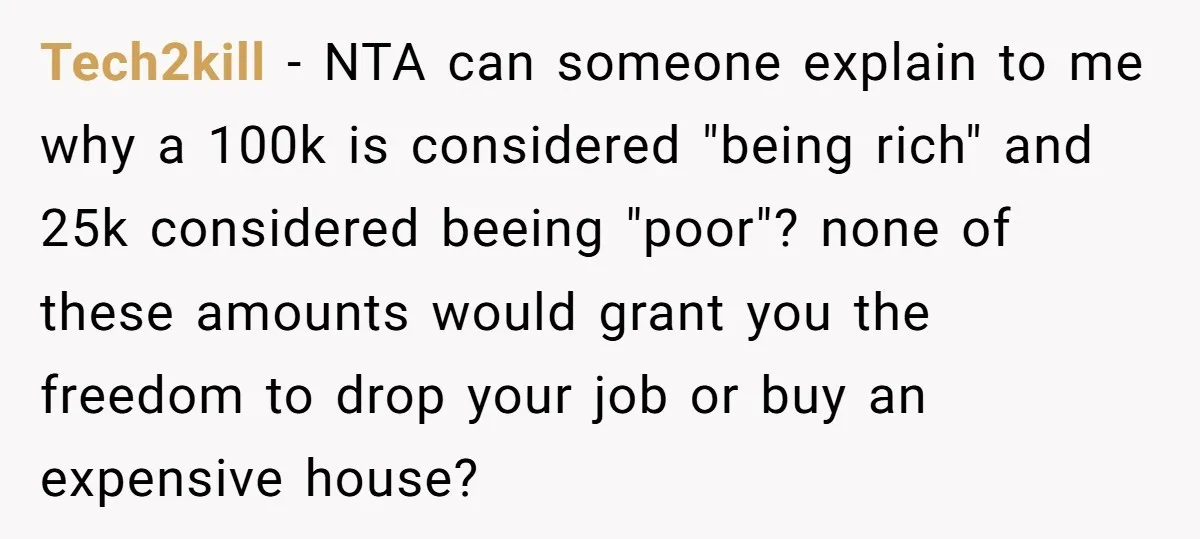 Tech2kill − NTA can someone explain to me why a 100k is considered "being rich" and 25k considered beeing "poor"? none of these amounts would grant you the freedom to...