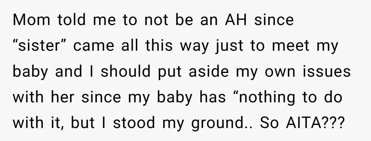 Mom told me to not be an AH since “sister” came all this way just to meet my baby and I should put aside my own issues with her since...