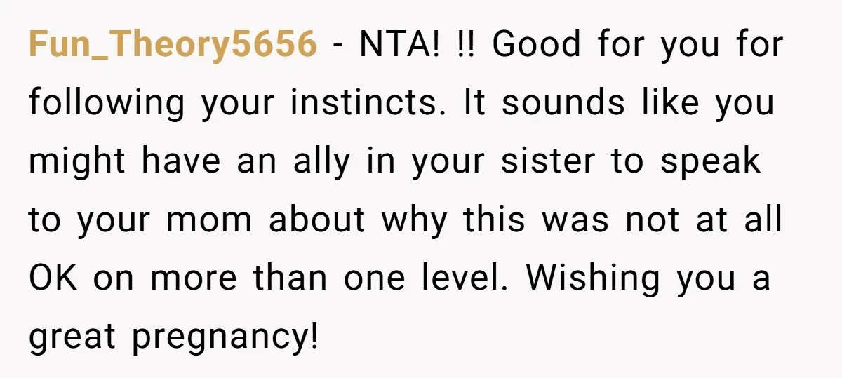 Fun_Theory5656 − NTA! !! Good for you for following your instincts. It sounds like you might have an ally in your sister to speak to your mom about why this...