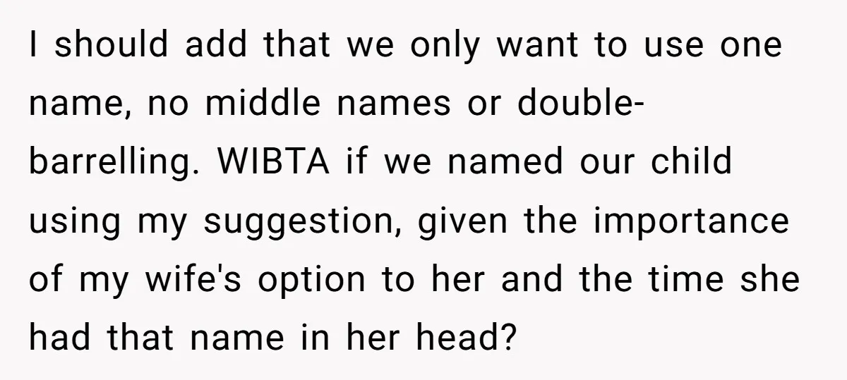 I should add that we only want to use one name, no middle names or double-barrelling. WIBTA if we named our child using my suggestion, given the importance of my...