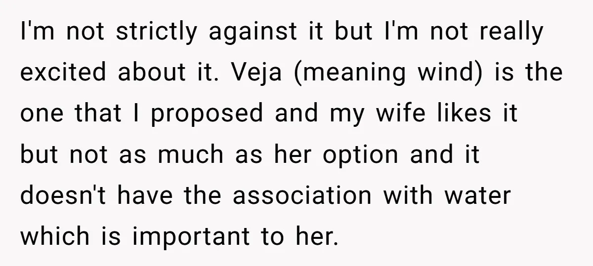 I'm not strictly against it but I'm not really excited about it. Veja (meaning wind) is the one that I proposed and my wife likes it but not as much...