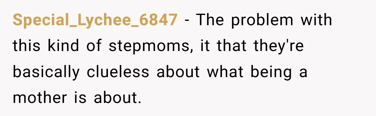 Special_Lychee_6847 − The problem with this kind of stepmoms, it that they're basically clueless about what being a mother is about.