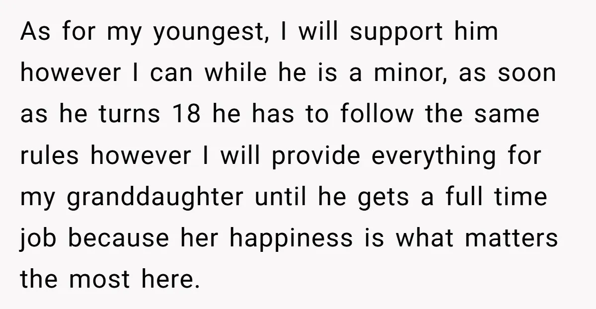 As for my youngest, I will support him however I can while he is a minor, as soon as he turns 18 he has to follow the same rules however...