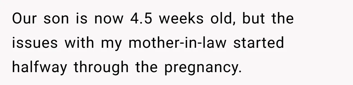 Our son is now 4.5 weeks old, but the issues with my mother-in-law started halfway through the pregnancy.