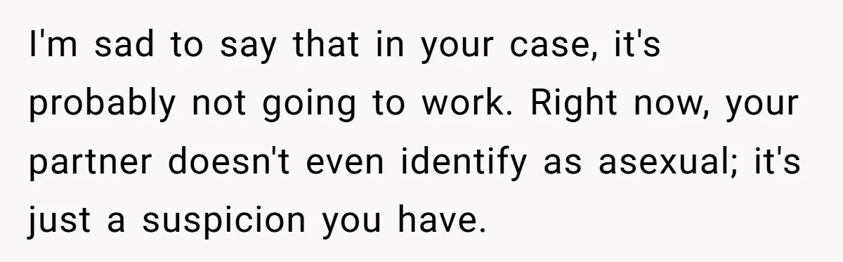 I'm sad to say that in your case, it's probably not going to work. Right now, your partner doesn't even identify as asexual; it's just a suspicion you have.