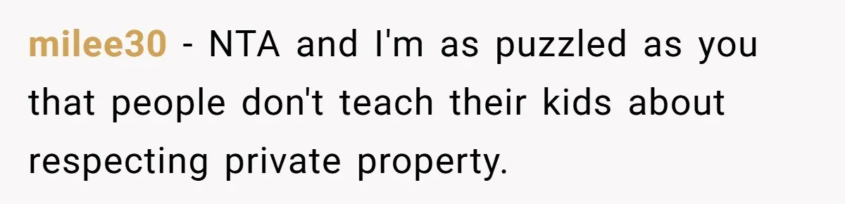 milee30 − NTA and I'm as puzzled as you that people don't teach their kids about respecting private property.