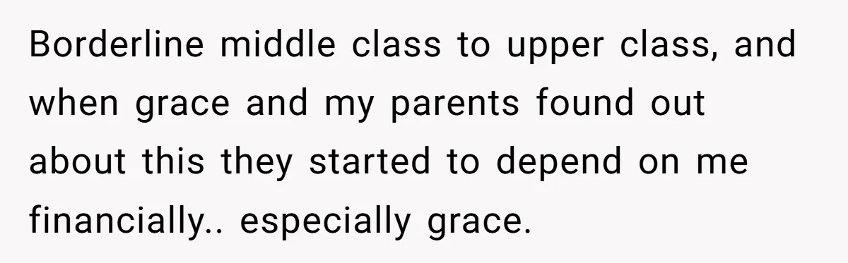 Borderline middle class to upper class, and when grace and my parents found out about this they started to depend on me financially.. especially grace.