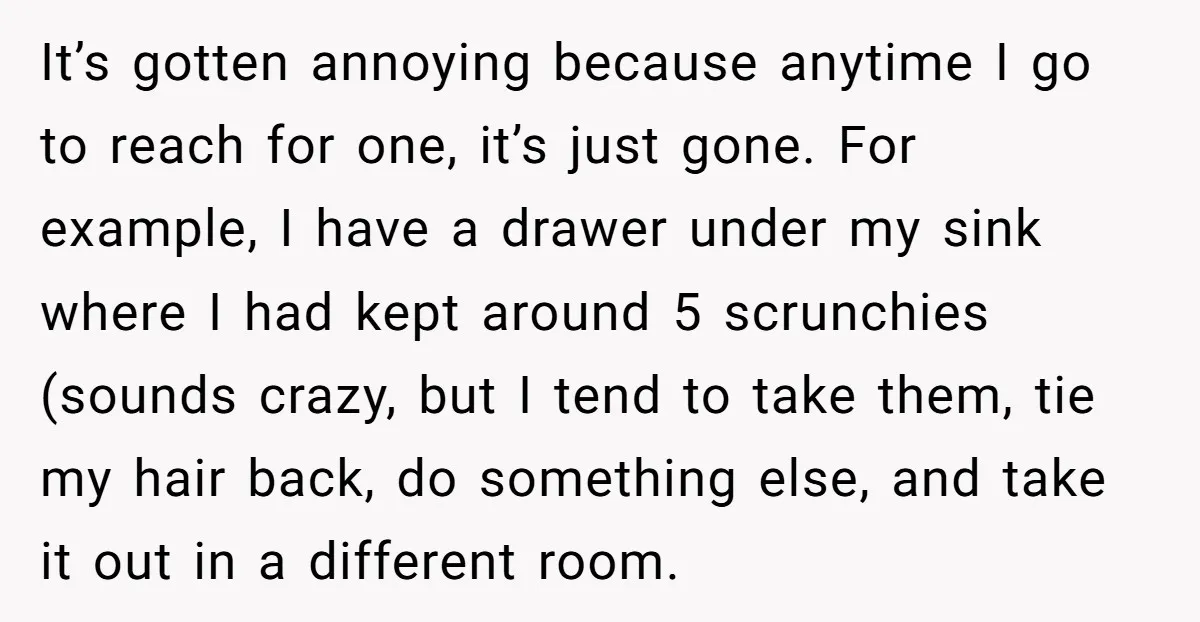 It’s gotten annoying because anytime I go to reach for one, it’s just gone. For example, I have a drawer under my sink where I had kept around 5 scrunchies...