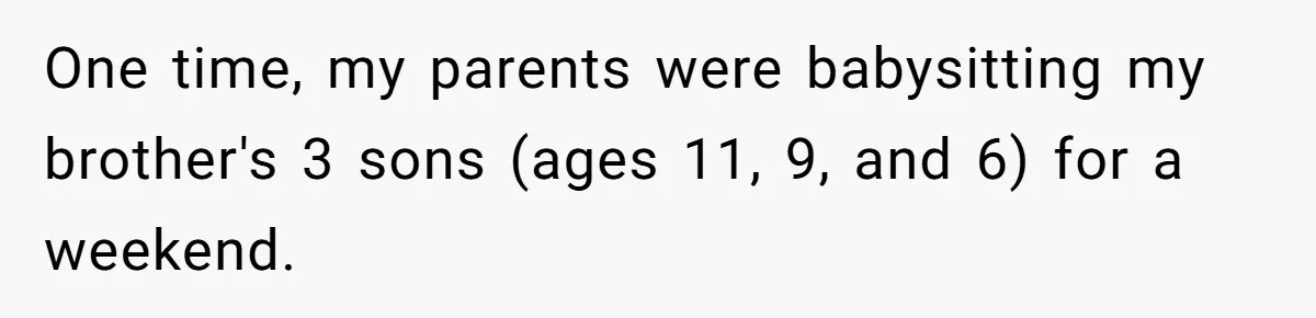 One time, my parents were babysitting my brother's 3 sons (ages 11, 9, and 6) for a weekend.