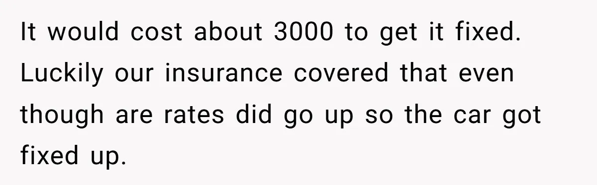 It would cost about 3000 to get it fixed. Luckily our insurance covered that even though are rates did go up so the car got fixed up.