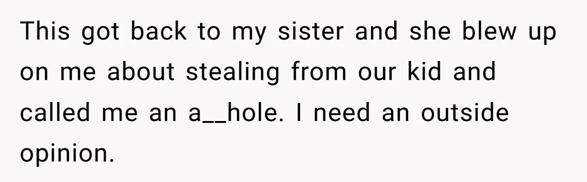 This got back to my sister and she blew up on me about stealing from our kid and called me an a__hole. I need an outside opinion.