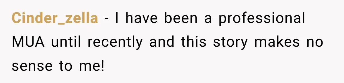 Cinder_zella − I have been a professional MUA until recently and this story makes no sense to me!