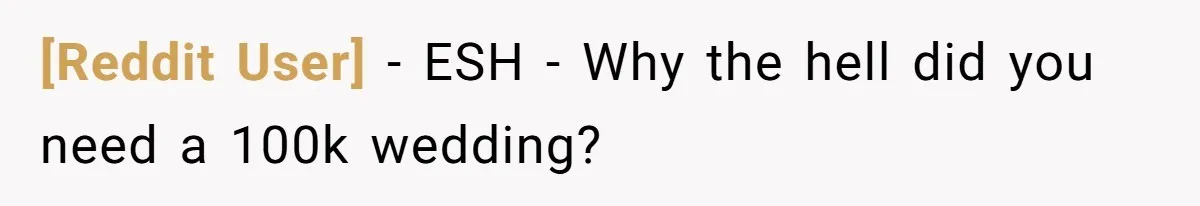 [Reddit User] − ESH - Why the hell did you need a 100k wedding?