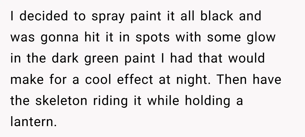 I decided to spray paint it all black and was gonna hit it in spots with some glow in the dark green paint I had that would make for a...