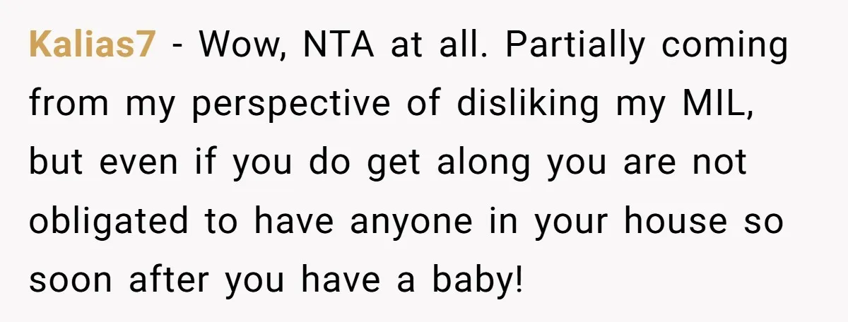 Kalias7 − Wow, NTA at all. Partially coming from my perspective of disliking my MIL, but even if you do get along you are not obligated to have anyone in...