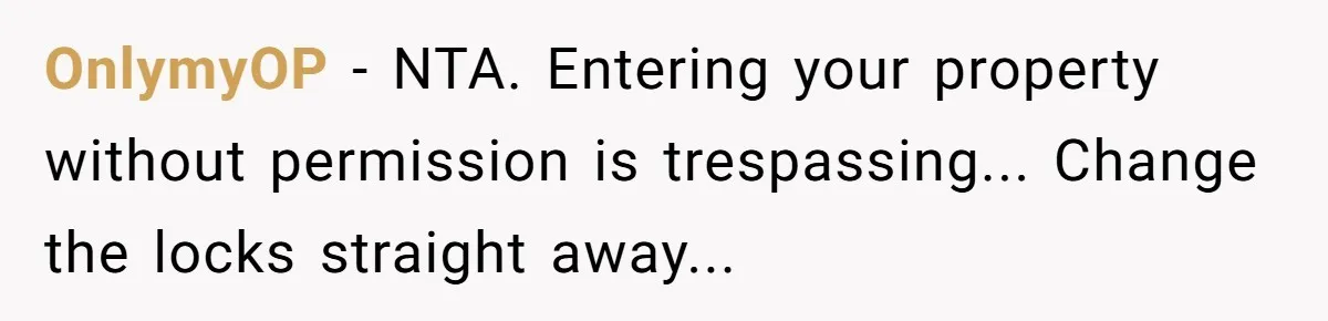 OnlymyOP − NTA. Entering your property without permission is trespassing... Change the locks straight away...