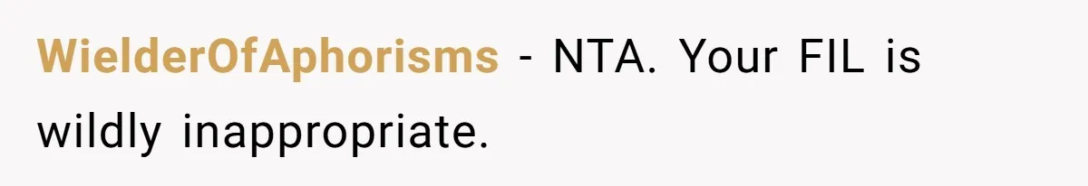 WielderOfAphorisms − NTA. Your FIL is wildly inappropriate.