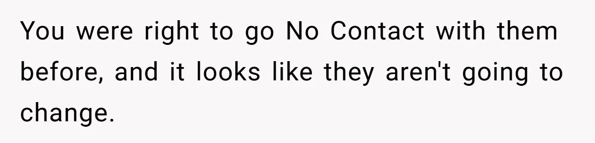 You were right to go No Contact with them before, and it looks like they aren't going to change.
