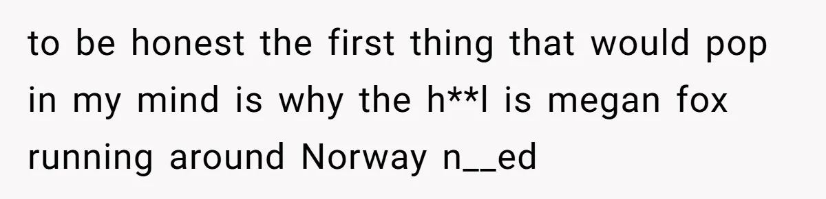 to be honest the first thing that would pop in my mind is why the h**l is megan fox running around Norway n__ed