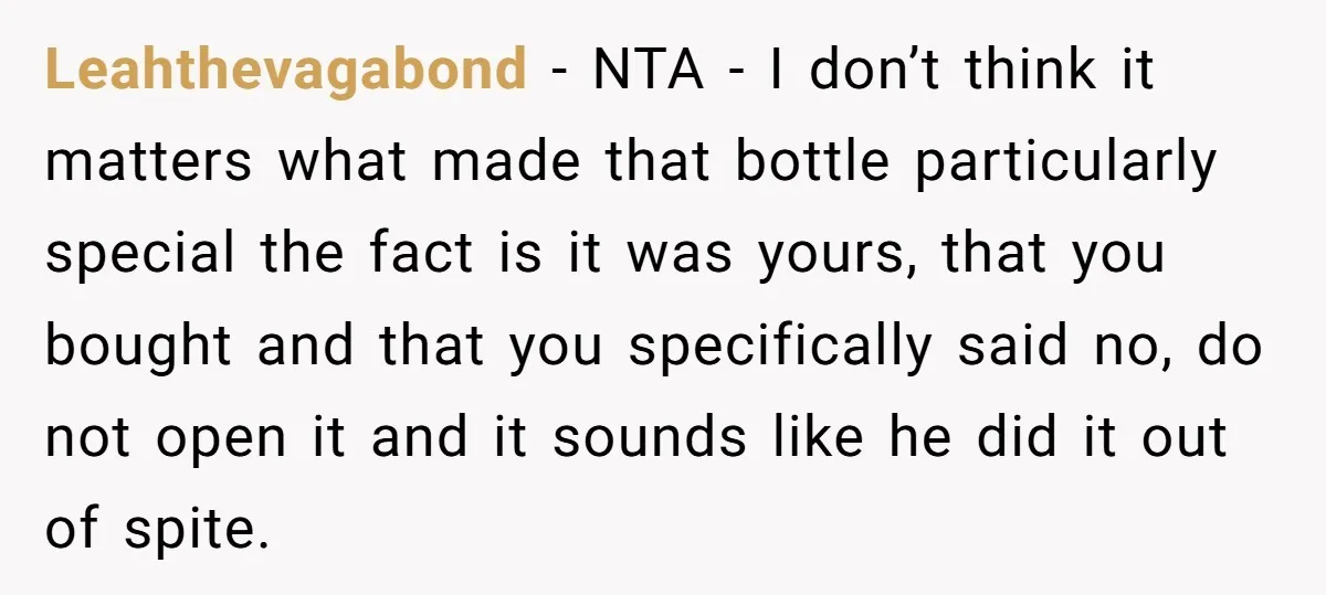 Leahthevagabond − NTA - I don’t think it matters what made that bottle particularly special the fact is it was yours, that you bought and that you specifically said no,...