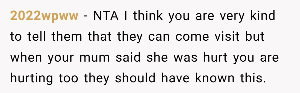2022wpww − NTA I think you are very kind to tell them that they can come visit but when your mum said she was hurt you are hurting too they...