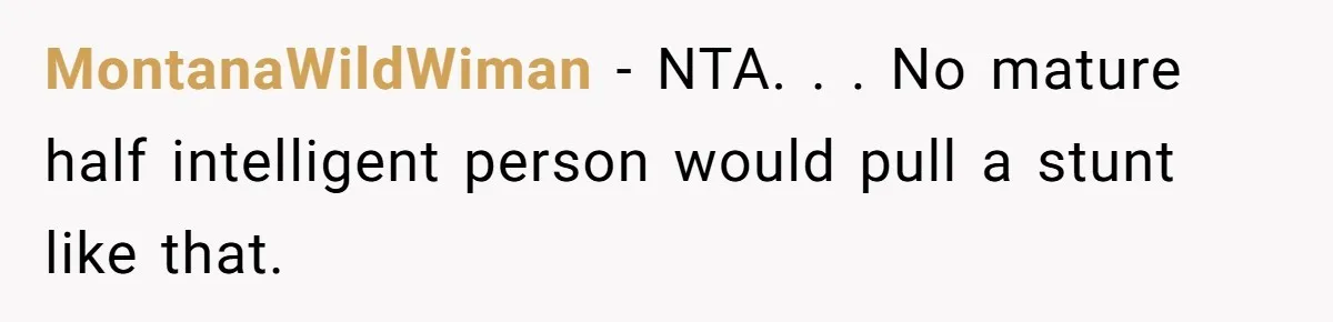 MontanaWildWiman − NTA. . . No mature half intelligent person would pull a stunt like that.