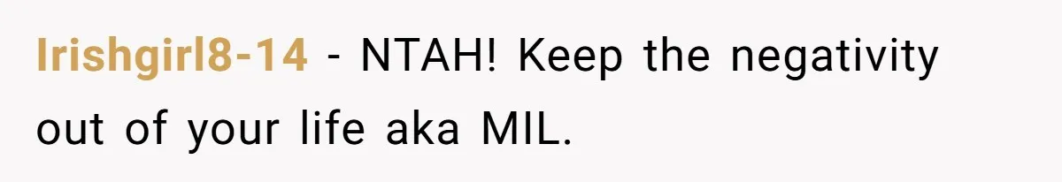 Irishgirl8-14 − NTAH! Keep the negativity out of your life aka MIL.