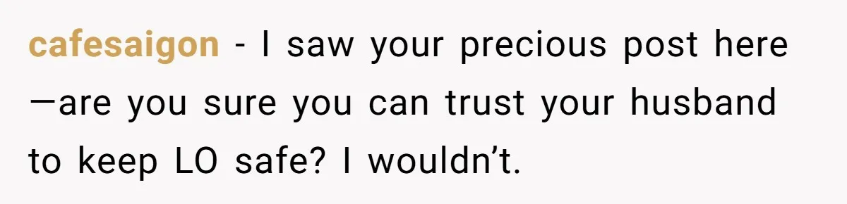 cafesaigon − I saw your precious post here—are you sure you can trust your husband to keep LO safe? I wouldn’t.