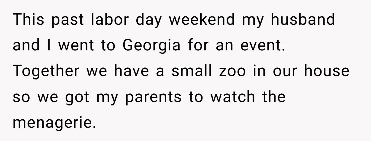 This past labor day weekend my husband and I went to Georgia for an event. Together we have a small zoo in our house so we got my parents to...