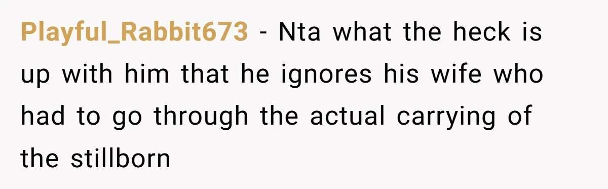 Playful_Rabbit673 − Nta what the heck is up with him that he ignores his wife who had to go through the actual carrying of the stillborn