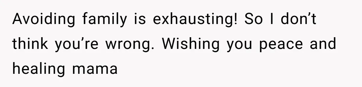 Avoiding family is exhausting! So I don’t think you’re wrong. Wishing you peace and healing mama