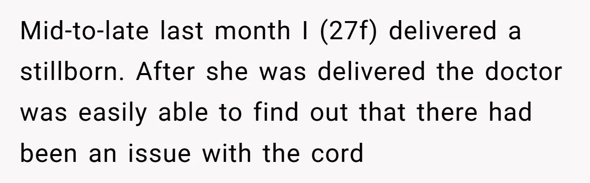 Mid-to-late last month I (27f) delivered a stillborn. After she was delivered the doctor was easily able to find out that there had been an issue with the cord