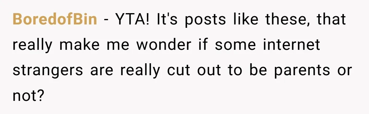 BoredofBin − YTA! It's posts like these, that really make me wonder if some internet strangers are really cut out to be parents or not?