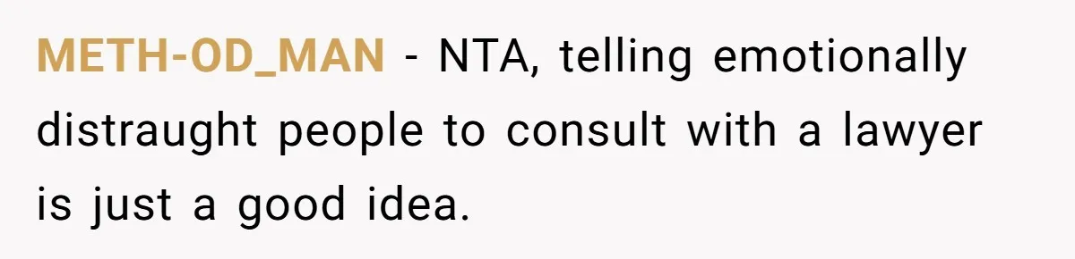 METH-OD_MAN − NTA, telling emotionally distraught people to consult with a lawyer is just a good idea.