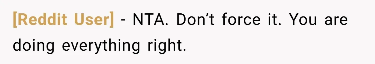 [Reddit User] − NTA. Don’t force it. You are doing everything right.