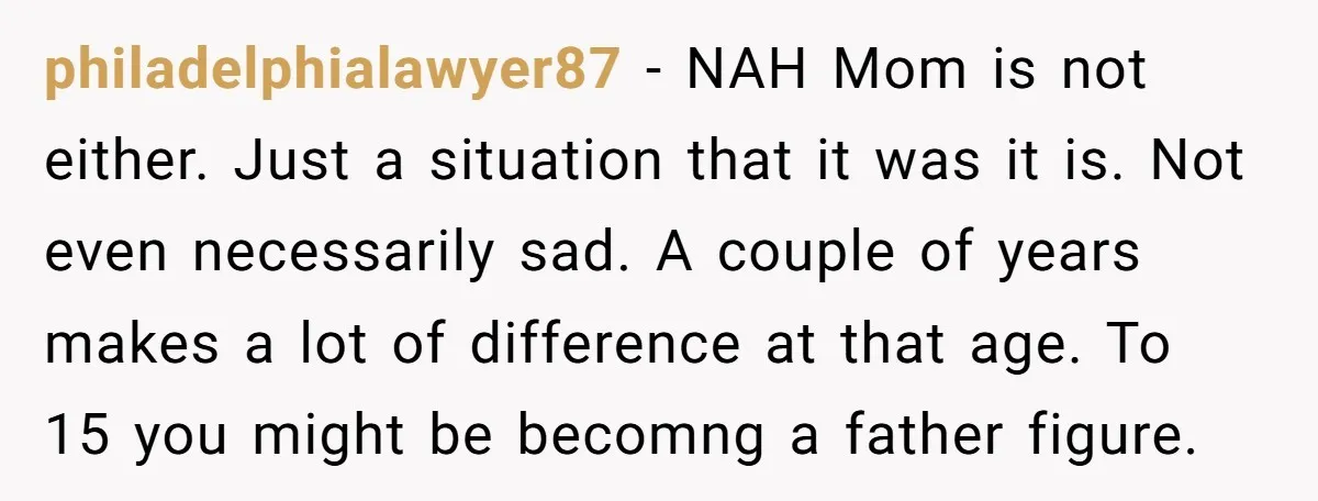 philadelphialawyer87 − NAH Mom is not either. Just a situation that it was it is. Not even necessarily sad. A couple of years makes a lot of difference at that...