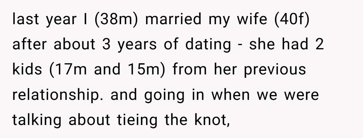 last year I (38m) married my wife (40f) after about 3 years of dating - she had 2 kids (17m and 15m) from her previous relationship. and going in when...