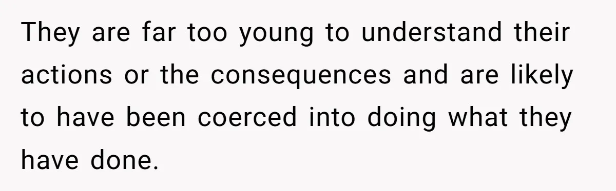 They are far too young to understand their actions or the consequences and are likely to have been coerced into doing what they have done.