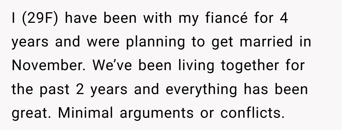 I (29F) have been with my fiancé for 4 years and were planning to get married in November. We’ve been living together for the past 2 years and everything has...